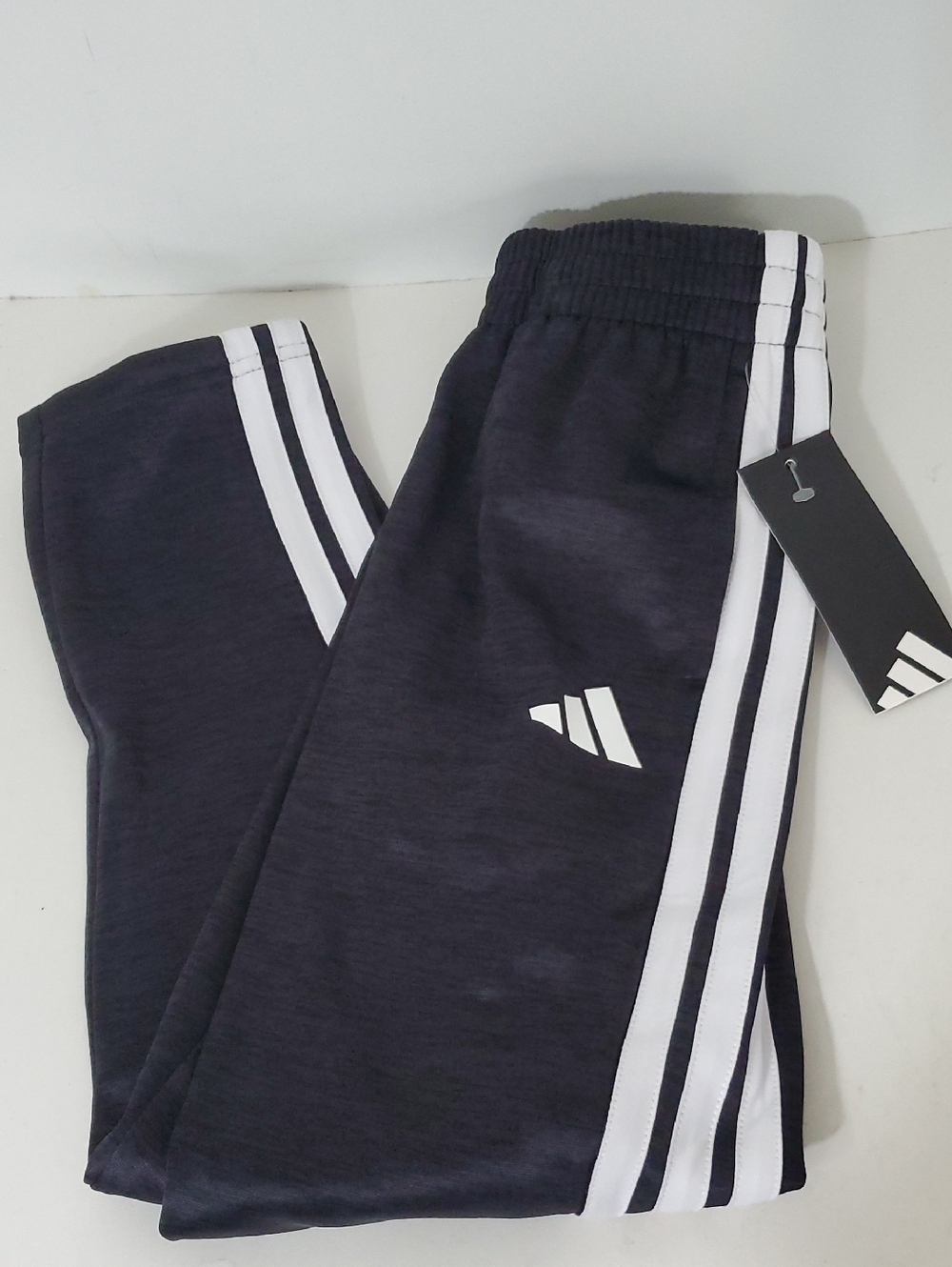 adidas Boys Black Joggers with White Signature Stripes Size S NWT